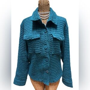 Women's Habitat Washed Honeycomb Shacket Jacket Size M Teal/Blue New With Tags